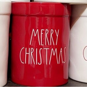 RAE DUNN Red Christmas/Holiday/Seasonal UTENSIL HOLDER “MERRY CHRISTMAS” crock